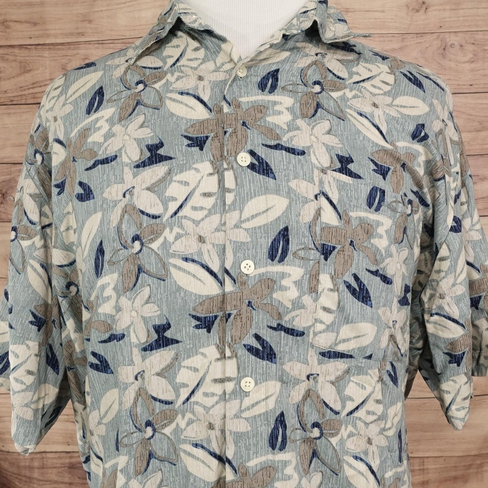 MunsingWear Shirt Mens XL Blue Floral Hawaiian Short Sleeve Button-Up Rayon